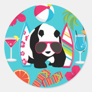 Funny Panda Bear Beach Bum Coole Sonnenbrille Surf Runder Aufkleber