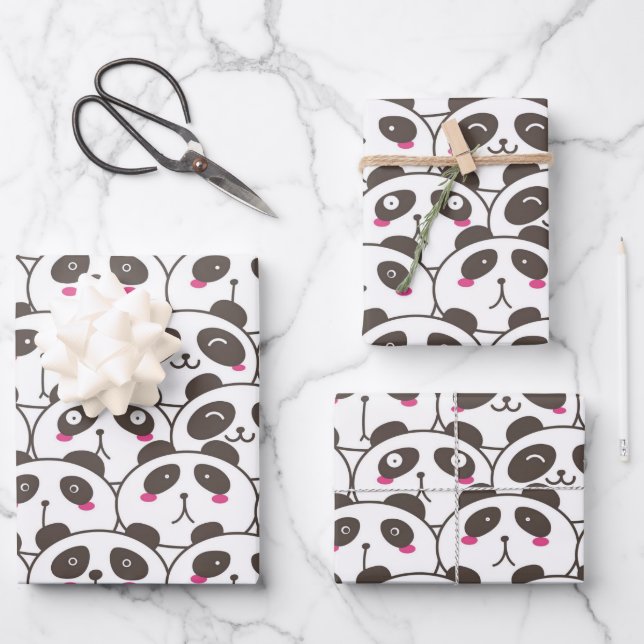 Funny Panda Bear Doodle Geschenkpapier Set (Vorderseite)