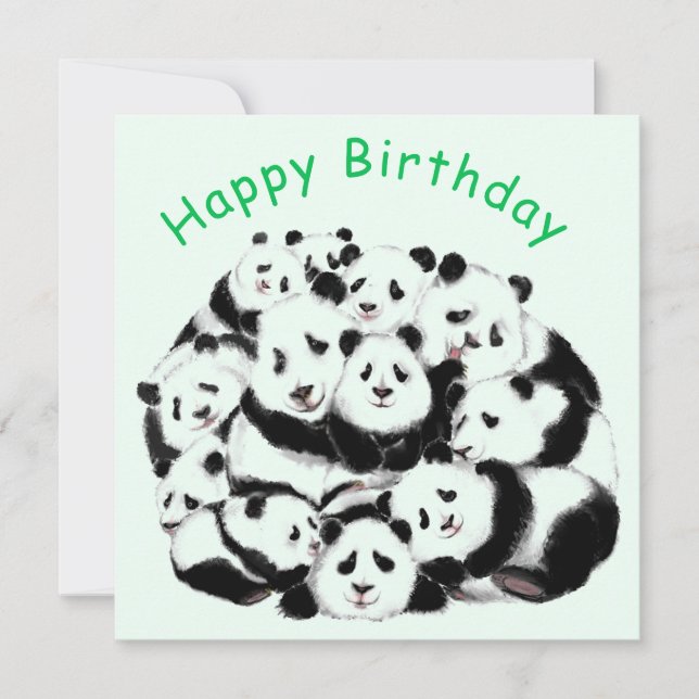 Funny Panda Birthday Card Happy Family Pandas (Vorderseite)
