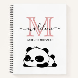 Funny Panda Blink Pink Schwarz-weiße Monogramm-Skr Notizbuch