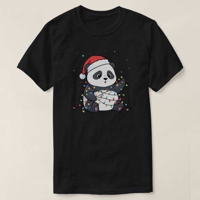 Funny Panda Christmas Lights Animal Lover T-Shirt (Design vorne)