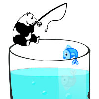 Funny Panda Fischen in einem Glas Wasser