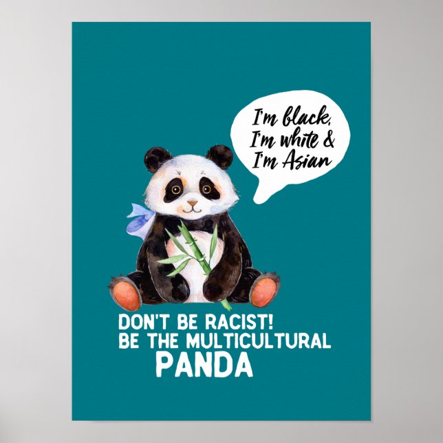 Funny Panda gegen Rassismus Schwarz-weiß und asiat Poster (Vorne)