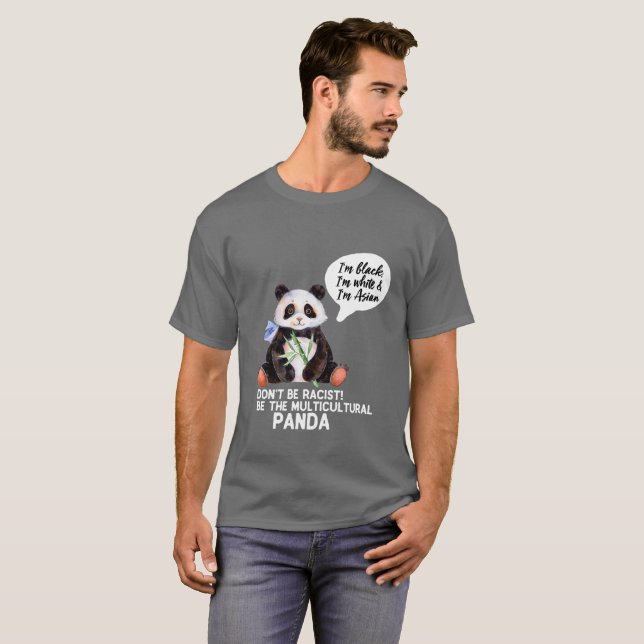 Funny Panda gegen Rassismus Schwarz-weiß und asiat T-Shirt (Vorne ganz)