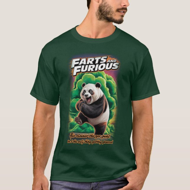 Funny Panda having Fun making a Fart on a Green T-Shirt (Vorderseite)