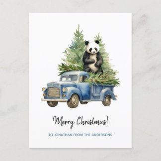 Funny Panda in Blue Vintag Van Xmas Feiertagspostkarte