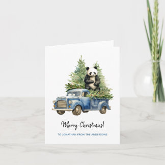 Funny Panda in Blue Vintag Van Xmas Karte