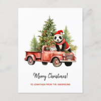 Funny Panda in Red Retro Van Xmas