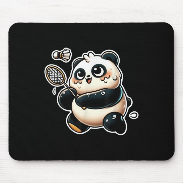 Funny Panda Playing Badminton Cute Sporty Exercise Mousepad (Vorne)