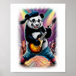 Funny Panda Rocker on Stage on a White Poster