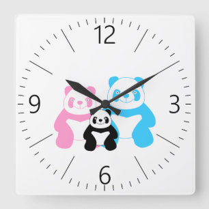 Funny panda’s family quadratische wanduhr