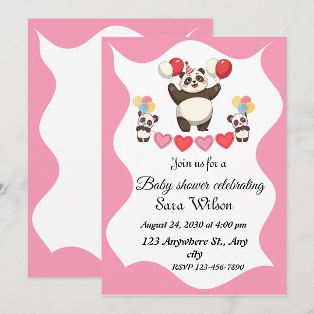 Funny panda-thematisierte Babydusche Einladungs-De Einladung (Vorne/Hinten)