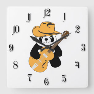 Funny panda with guitar quadratische wanduhr