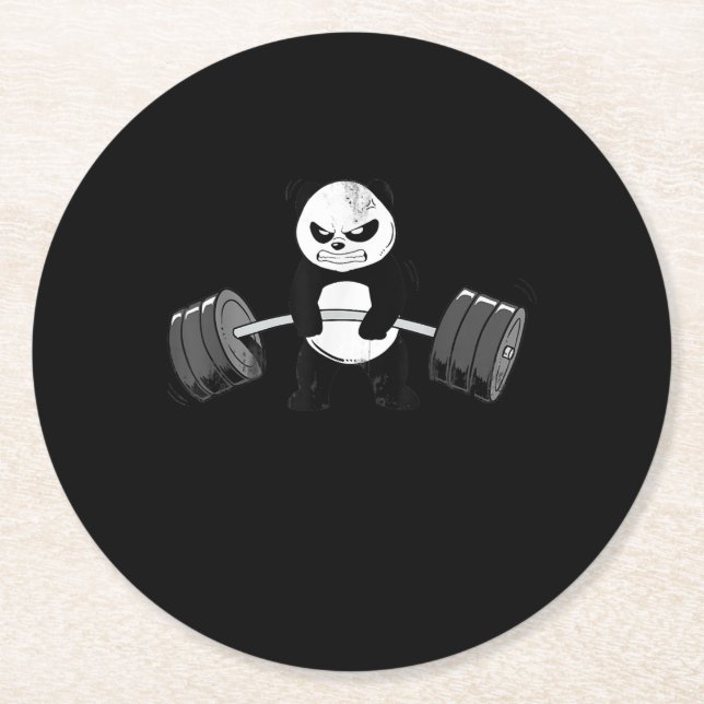 Funny Panda Workout Kitten Gym Deadlift Power Runder Pappuntersetzer (Vorderseite)