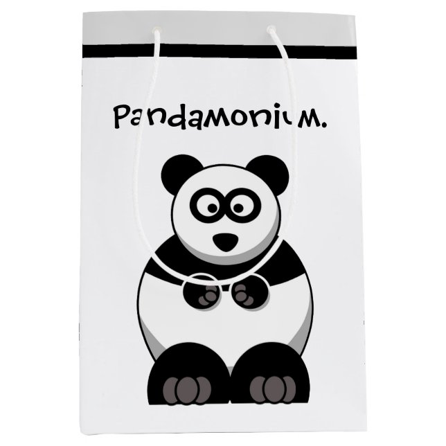 Funny Pandamonium Panda Cartoon, Niedlich Stress P Mittlere Geschenktüte (Vorderseite)
