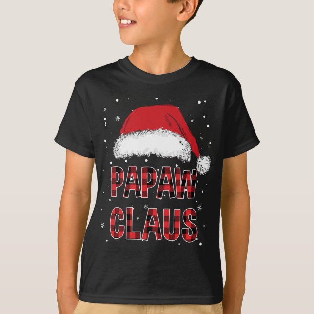 Funny Papaw Claus Red Kariert Christmas Family Pjs T-Shirt (Vorderseite)