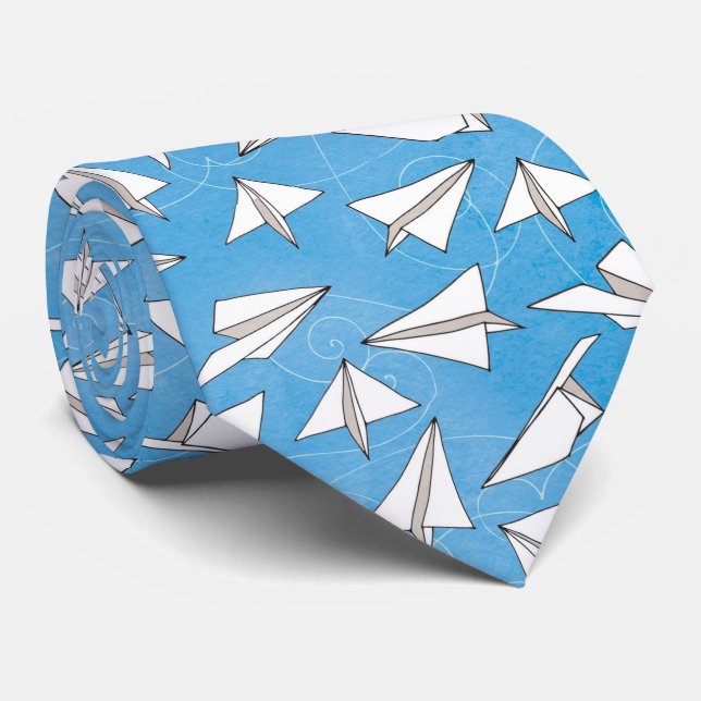 Funny Paper Flugzeuge auf Blue Novelty Muster Krawatte (Gerollt)