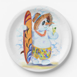 Funny Paper Tellers Summer Party Snowman Surfer Pappteller