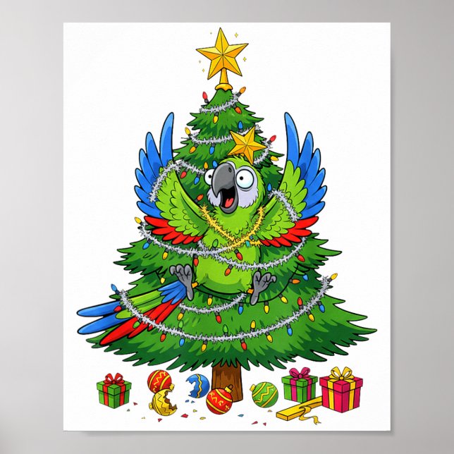 Funny Parrot Christmas Tree Lights Kids Mens Women Poster (Vorne)