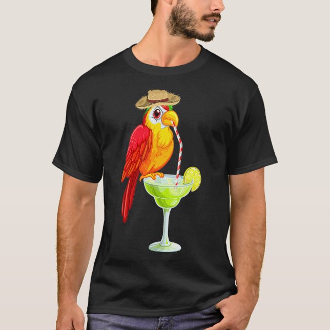 Funny Parrot Drinking Margarita Urlaub Vögel T-Shirt (Vorderseite)