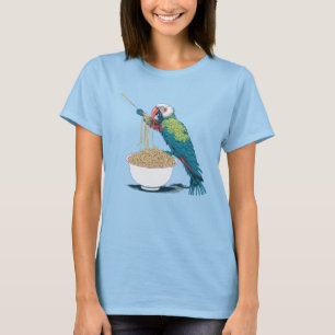 Funny Parrot Eating Ramen Noodles T-Shirt