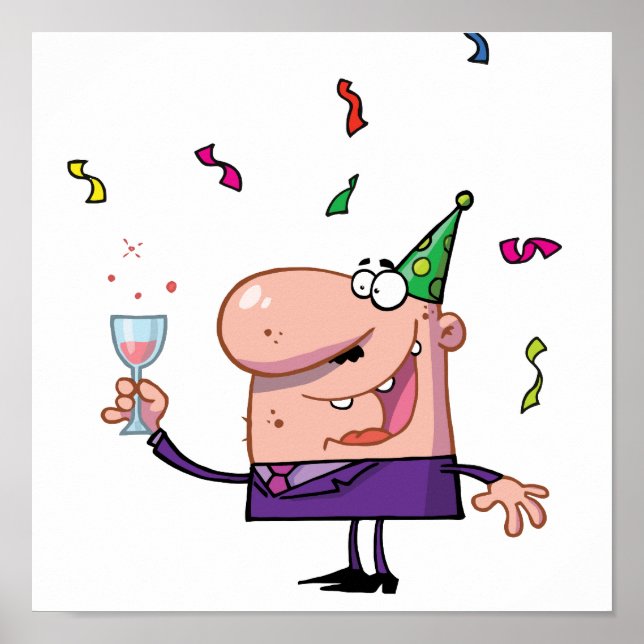 Funny Party Animal Cartoon Man Poster (Vorne)