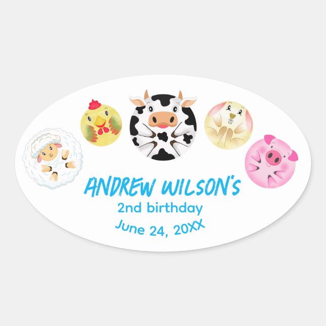 Funny Party Animals Playing Balls Rustic Farm  Ovaler Aufkleber (Vorderseite)