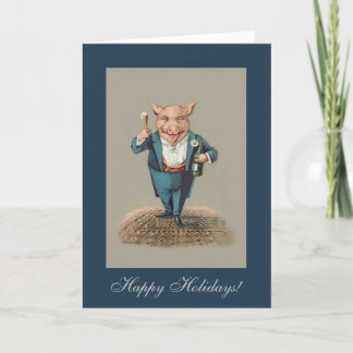 Funny Partying Pig - Cute Animal Holiday/Christmas Feiertagskarte