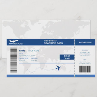 Funny passport, boarding pass ticket 3rd birthday einladung
