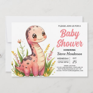 Funny Pastel Online Dinosaur Girl Babydusche Einladung