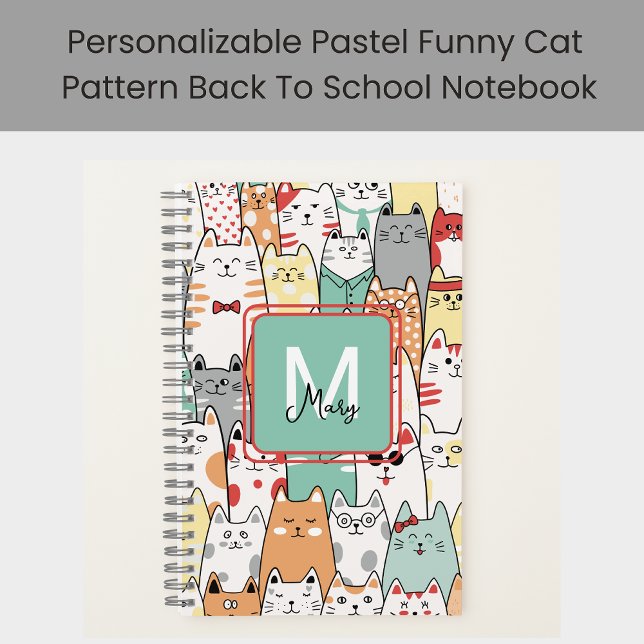 Funny Pastor Cats Back to School Monogram Name on Notizbuch (Von Creator hochgeladen)