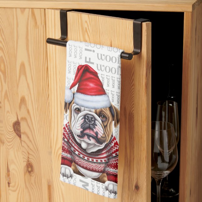 Funny Pater Lover Holiday Bulldog Weihnachten Geschirrtuch (Drittel gefaltet)