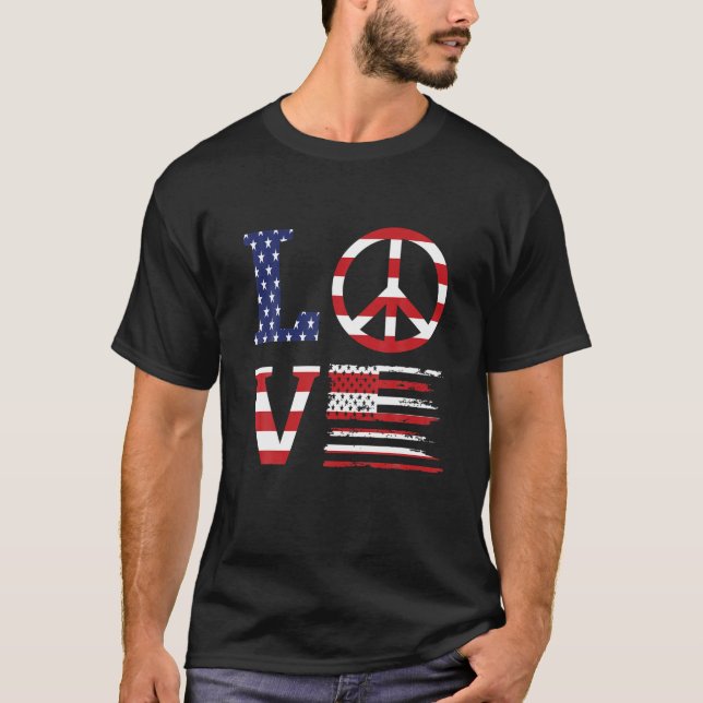 Funny Patriotic 4. Juli Liebe American Flag Pea T-Shirt (Vorderseite)
