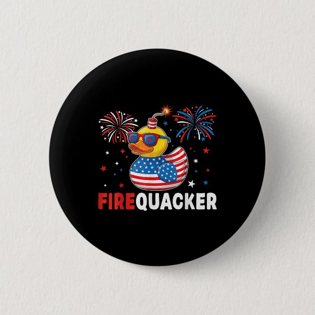 Funny Patriotic Duck Firequacker Pun Independence  Button (Vorderseite)