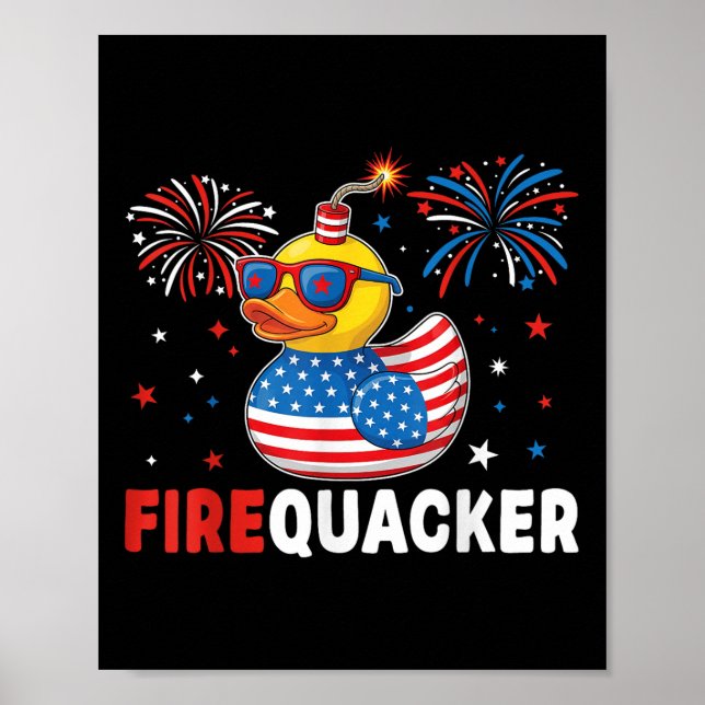 Funny Patriotic Duck Firequacker Pun Independence  Poster (Vorne)