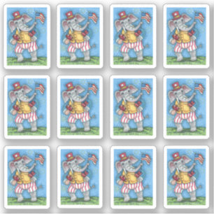 FUNNY PATRIOTIC ELEPHANT WAVING AMERICAN FLAG AUFKLEBER