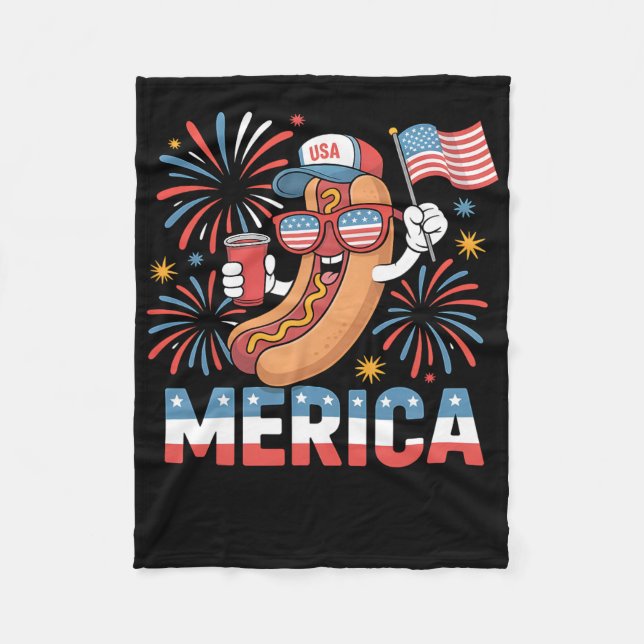 Funny Patriotic Hotdog merica Style 4. Juli Bb Fleecedecke (Vorderseite)