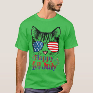 Funny Patriotic Katze Happy 4. Juli Unabhängigkeit T-Shirt