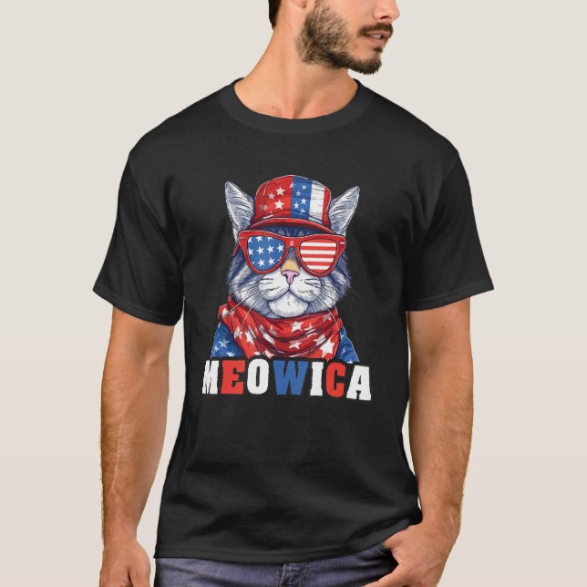 Funny Patriotic Kitty cat 4th of July Meowica Cat T-Shirt (Vorderseite)
