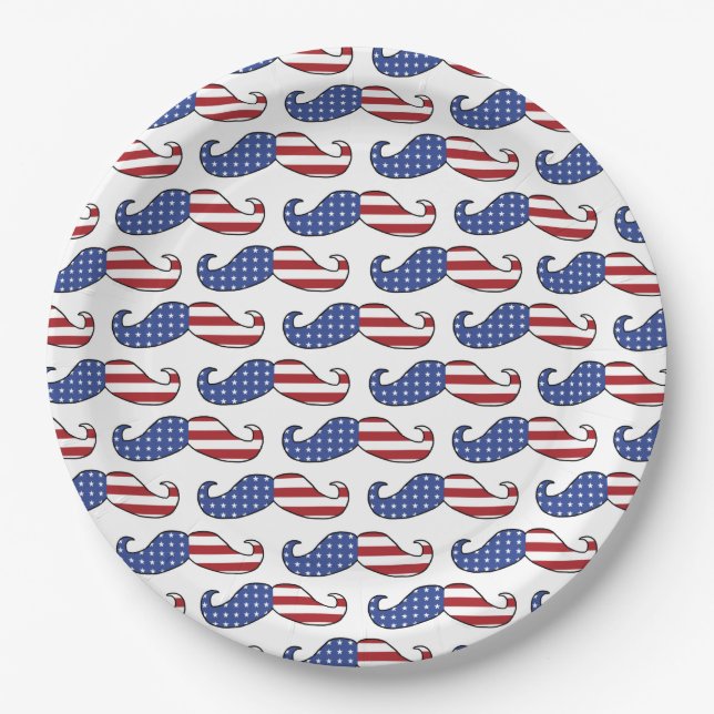 Funny Patriotic Mustache Pattern Pappteller (Vorderseite)