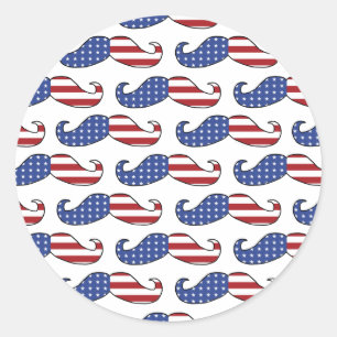 Funny Patriotic Mustache Pattern Runder Aufkleber
