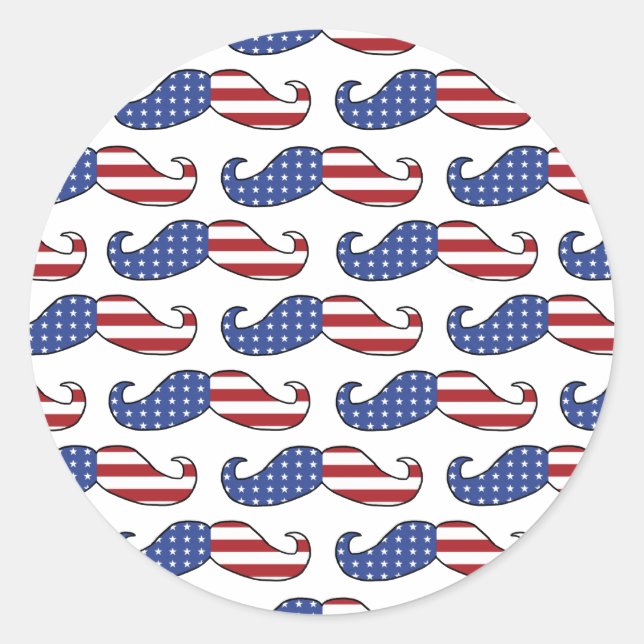 Funny Patriotic Mustache Pattern Runder Aufkleber (Vorderseite)