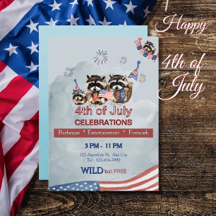 Funny Patriotic Raccoons GRILLEN & Fireworks Einladung
