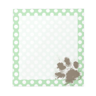 Funny Paw Print auf Celadon Green Polka Dots Notizblock