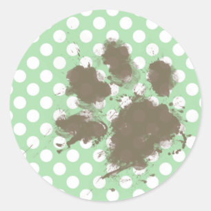 Funny Paw Print auf Celadon Green Polka Dots Runder Aufkleber