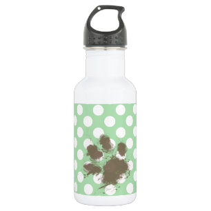 Funny Paw Print auf Celadon Green Polka Dots Trinkflasche