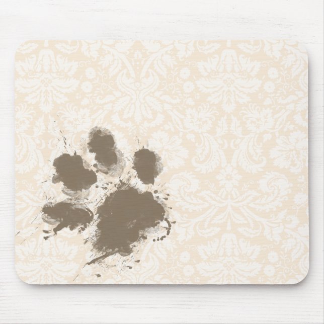 Funny Paw Print on Antique White Damask Mousepad (Vorne)