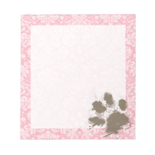 Funny Pawprint auf Blase Gum Pink Damask Notizblock