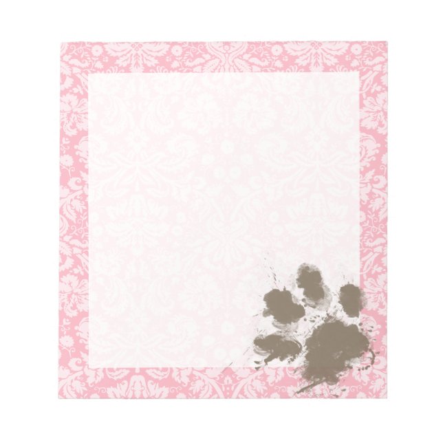 Funny Pawprint auf Blase Gum Pink Damask Notizblock (Vorderseite)