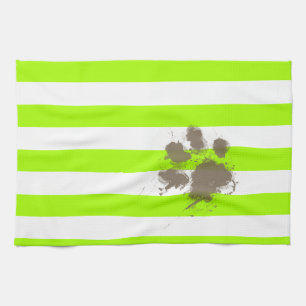 Funny Pawprint auf Electric Lime Green Stripes Handtuch
